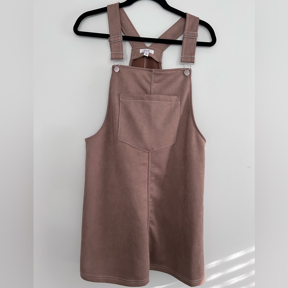Tan Faux Suede Overall Dress